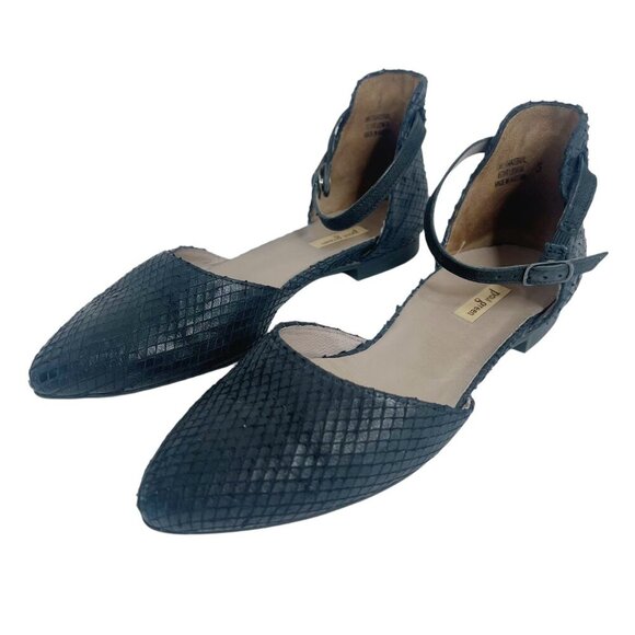 Paul Green Sadie Snakeprint Nubuck Ankle Strap Flat Black Nubuck Size. 7.5 - Picture 1 of 10